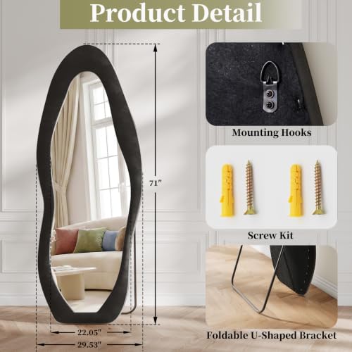 Image of Koonmi Full Length Mirror 71 inchx30 inch, Irregular Flannel Floor Mirrors