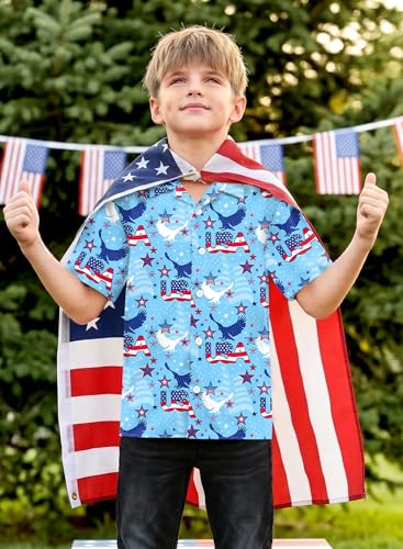 Image of BesserBay Unisex Kids 4th of July Shirt Girls Boys Patriotic Button Down Shirt American Flag Top 4-14 Years