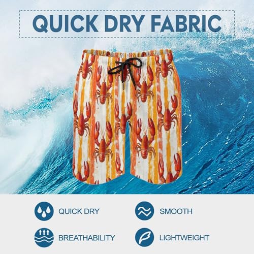Hawaiian Shorts for Men - Comfy Orange Lobster Print Mens Swim Trunks Bathing Suits with Mesh Lining4