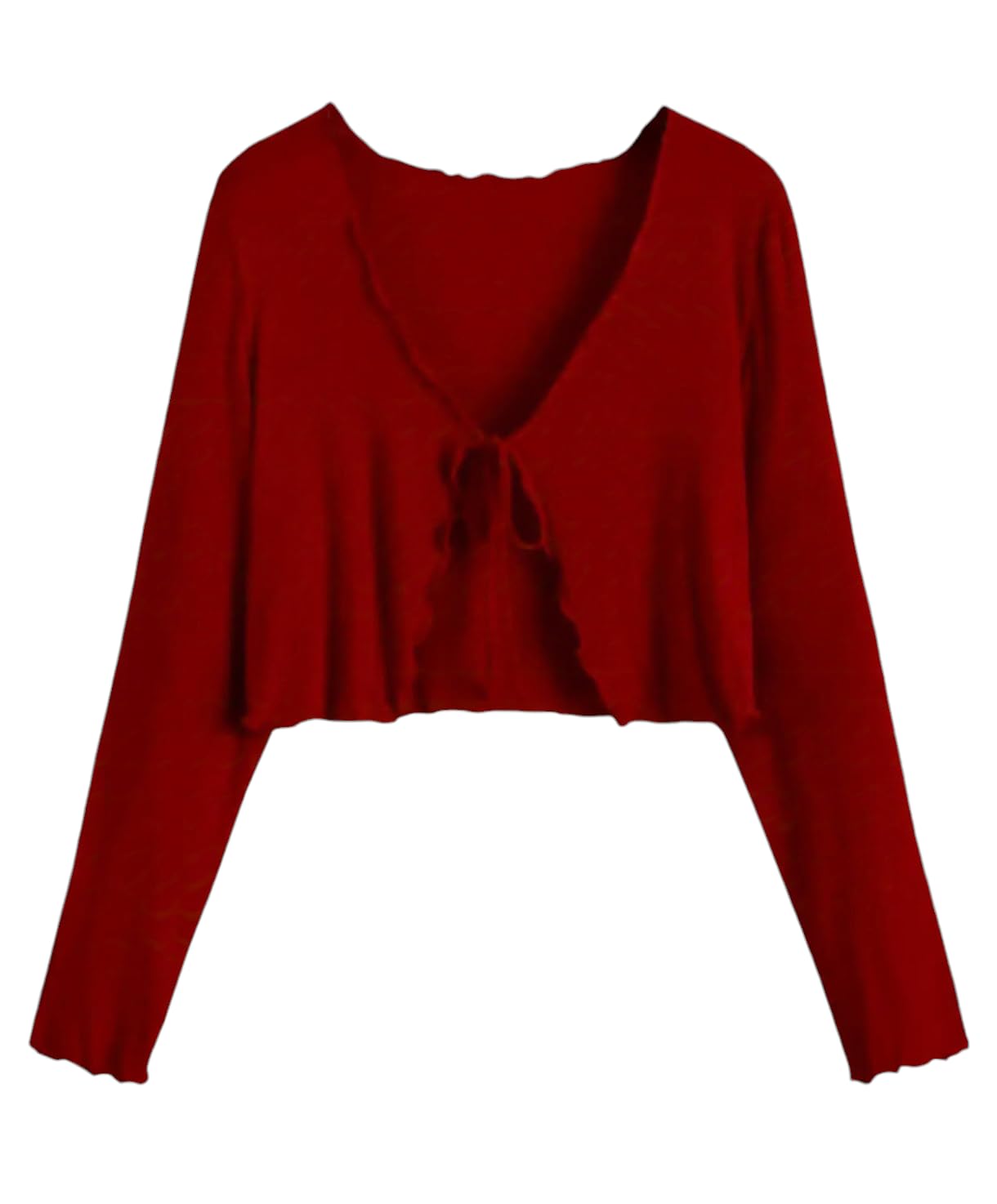 perfette wollo Black Tie-Front Cropped Top, V-Neck, Long Sleeves-picture-40