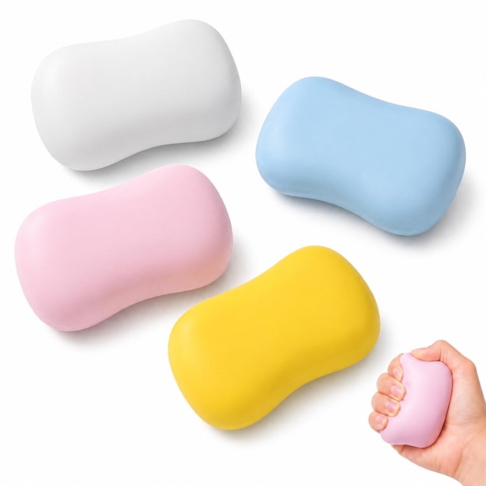 4-Pack Soap Squishy, Crunchy Soap Squishy with White, Blue, Pink and Yellow for Desk Display and Collections