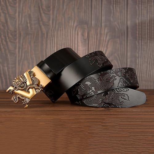 Embossed Dragon Pattern Ratchet Leather Belt with Carved Gold V-Dragon Automatic Sliding Buckle Handmade Waist Strap2