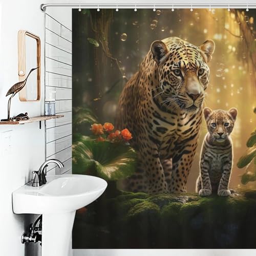 Rideau de douche léopard anti-moisissure 168x183 pour baignoire propre - 6