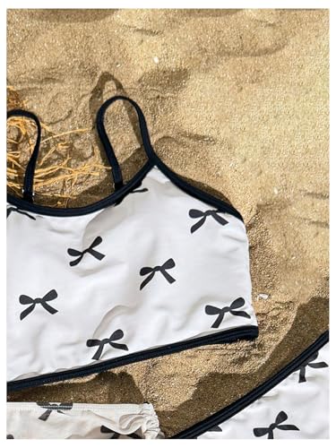 SHENHE Girl's 3 Piece Swimsuit Bow Print Crop Top Bathing Suit with Mesh Cover Up Skirt3