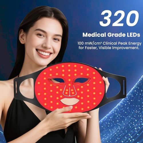 Red Light Therapy for Face – Wireless Red Light Therapy Mask LED Face Mask Light Therapy with 320 LEDs, 3 Modes, Skin Rejuvenation, Anti-Aging Skincare Ideal Beauty Gift for Women & Men