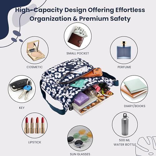 Image of Women's Crossbody Sling Bag | Multi Pocket Water Resistant Handbag for Ladies | Shoulder Purse with Spacious Interior & Adjustable Strap, Perfect for Travel, Shopping | 10 Pocket Organier
