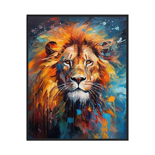 Peinture animale lion pour habiller un mur vide avec un art mural abstrait coloré