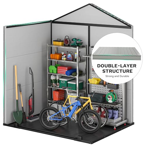 Yitahome 6X4.4Ft Outdoor Storage Shed With Floor, Weather-Resistant Plastic Tool Shed, Lockable Doors, Windows & Air Vent For Garden Tools, Bicycles, Seasonal Items, 183.1X135.3X207.6Cm, Grey Black - 6