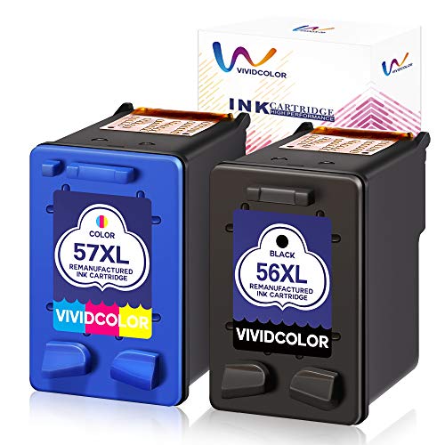  Vividcolor Compatible with HP 56 57 Ink Cartridge High Yield 1 Black 1 Tri-color Work with HP Deskjet 5550 5150 5650 officejet 6110 5510 PSC 1210 2510 1315 1350 2210 2410 Photosmart 7550 7960 Printer