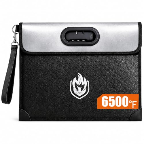 2 Pockets Fireproof Document Bag (6500) with Lock Heat Insulated Waterproof Fireproof Money Bag for Cash with Reflective Strip 10 Layers Fire Proof Safe Bag Waterproof Document Pouch Holder