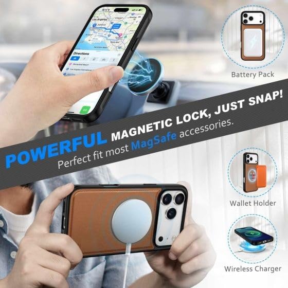 Image of WHITBULL Royal Leather Detachable 2 in 1 Flip case Cover for iPhone 17 Pro (Brown)