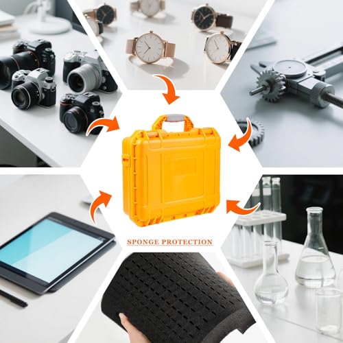 Image of Relaxweex 1 Pcs Waterproof Hard Case with DIY Customizable Foam Insert Portable Protective Case with Knife for Camera Drones Equipments Tools Test Instruments(Orange,8.5 x 6.5 x 3.7 Inch)