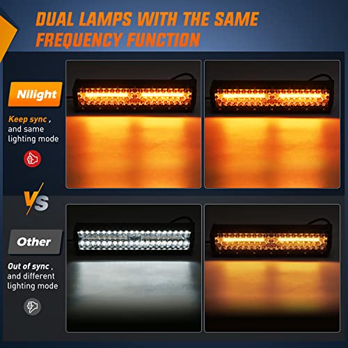 Image of Nilight 12Inch 300W LED Light Bar 2PCS 4Inch 60W Light Pods Amber White Strobe 6 Modes Memory Function Reset Function Off Road Truck with 16AWG Wiring Harness Kit-3 Leads, 2 Years Warranty