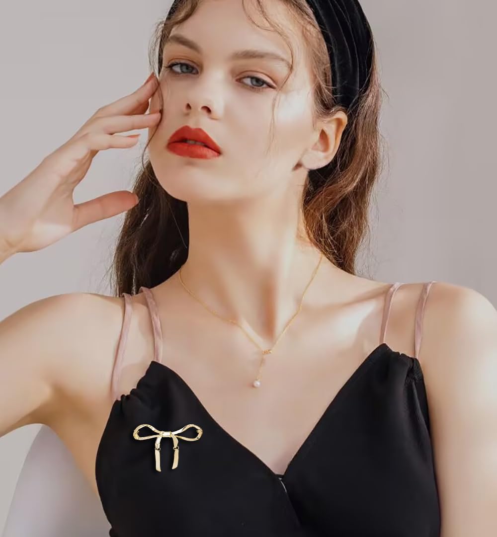 Unique Bow Knot Lapel Brooch Pin Dangling Stick Bar Ribbon Bow Sweater Collar Pins Fashion Birthday Jewelry for Women Dress Suit Hat Backpack Clothes Accessories Brooches image 3
