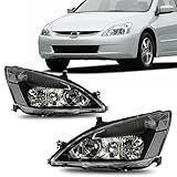 PHILTOP Headlights Assembly Fit for 2003 2004 2005 2006 2007 Honda Accord,Black Housing with Clear Reflector Clear Lens,OE Style Halogen Headlight Assemblies (Driver & Passenger Side)