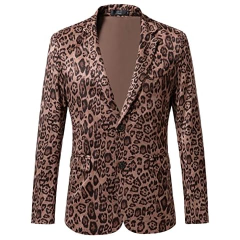 THWEI Mens Blazer Hipster Leopard Print Tuxedo Luxury Notched Lapel Slim Fit Stylish Sport Coats Jacket, N-leopard, XL Cover