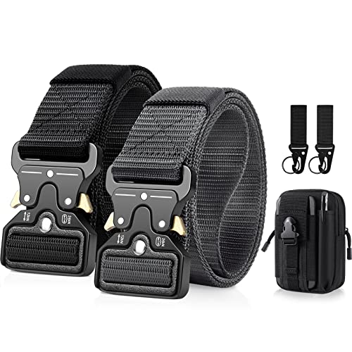 Preisvergleich Produktbild BESTKEE 2er Herren Taktischer Gürtel 1,5-Zoll-Hochleistungsgürtel, Nylon Schnellverschluss-Metallschnalle, Geschenk mit taktischem Molle-Beutel und Haken (A-Schwarz + Grau)