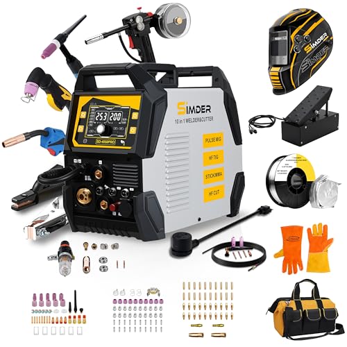 Image of SSimder 200A 10-in-1 Plasma Cutter Welder Combo, Pulse MIG, Synergic Flux Core MIG, HF TIG, Stick, 110V /220V Multiprocess Welding Machine with Spool Gun Foot Pedal Helmet Accessories