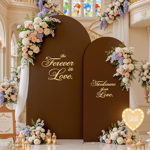 Image of Brown Green Arch Backdrop Cover for Wedding, 7.2FT 6FT Set of 2 Stretchy Spandex Fitted Arch Stand Cover for Baby Shower, Birthday Party Decor, Chiara Backdrop Cover with Double-Sided Design