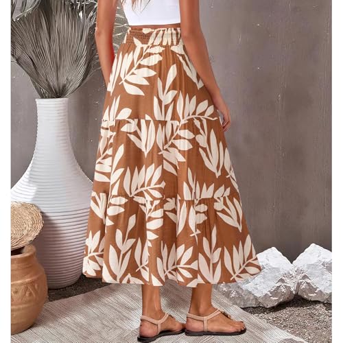 Maxi Skirts for Women Trendy High Waisted Tiered Boho Long Floral Skirt Cute Ruffle Pleated Beach A Line Flowy Skirt2