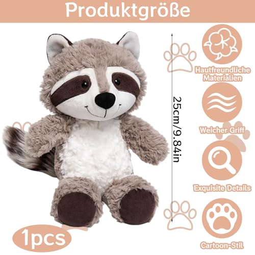 PDirat Waschbär Kuscheltier, 25cm Flauschiges Plüschtier Für Entspannung Und Wohlbefinden, Ideal Für Kuschelmomente Und Dekorative Zwecke, Weiches Waschbär Kuscheltier