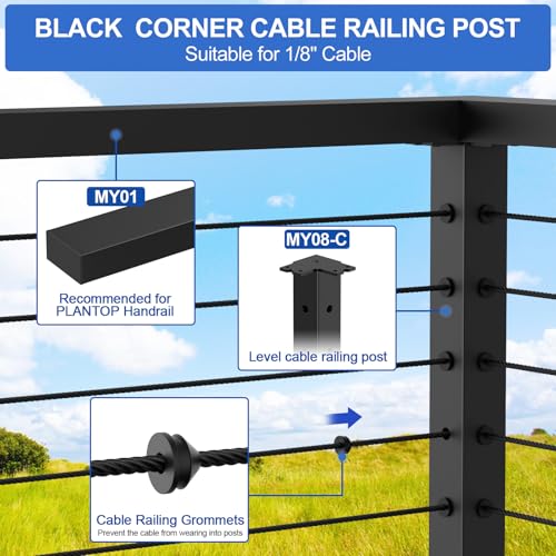 Image of 36 inch Cable Railing Corner Post(Post 35 inchx2 inchx2 inch), 2 Pack 90 L-Drilled Flat Top Corner Post, Stainless Steel Black Surface Mount Deck Cable Railing Post for Indoor Outdoor, MY08-C