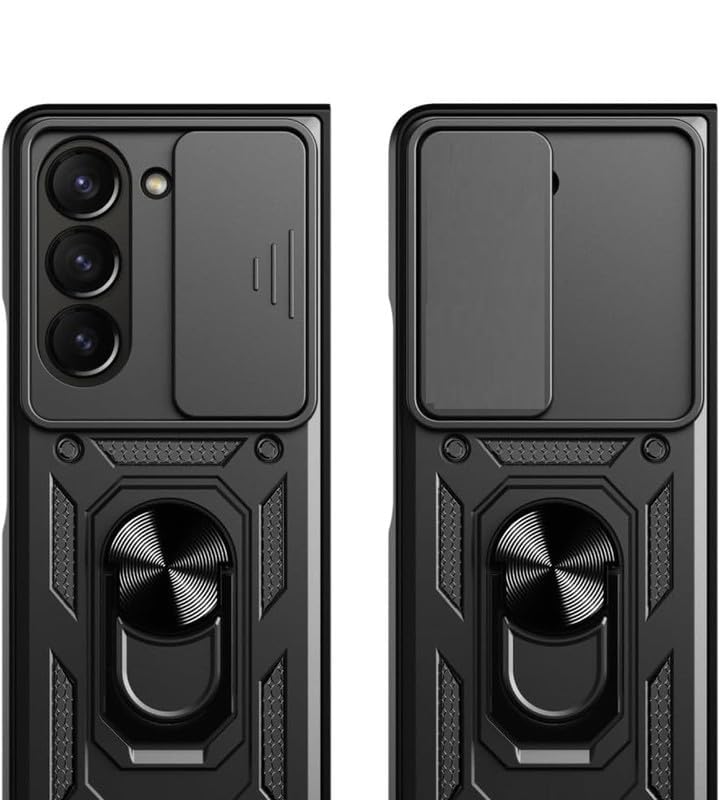 Image of Tough Armor Back Cover for Samsung Galaxy Z Fold 4 5G Bumper Back Case | Ring Holder & Sliding Camera Shield Cover | 360 Degree Protection Back Case Cover (Black)