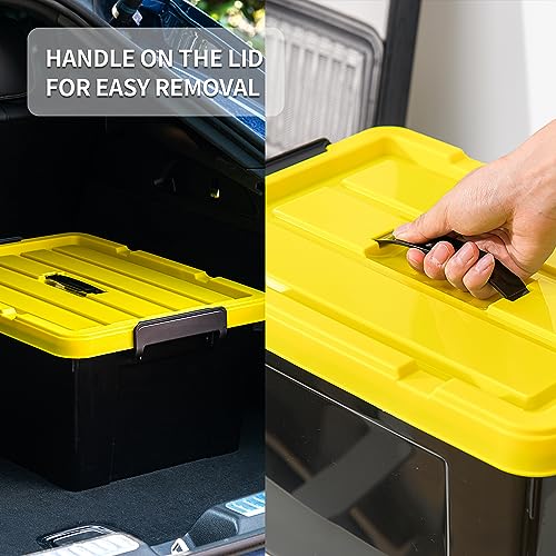 Cetomo 95Qt*6 Durabilt Flip Lid Stackable Heavy Duty Tough Storage Container Tote, Plastic Storage Bins, Storage Box, Black Base with Yellow Lid (6 Pack) by Cetomo - Image 5