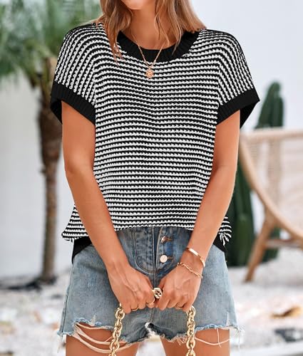 Image of PRETTYGARDEN Women's Striped Short Sleeve Sweater Vest