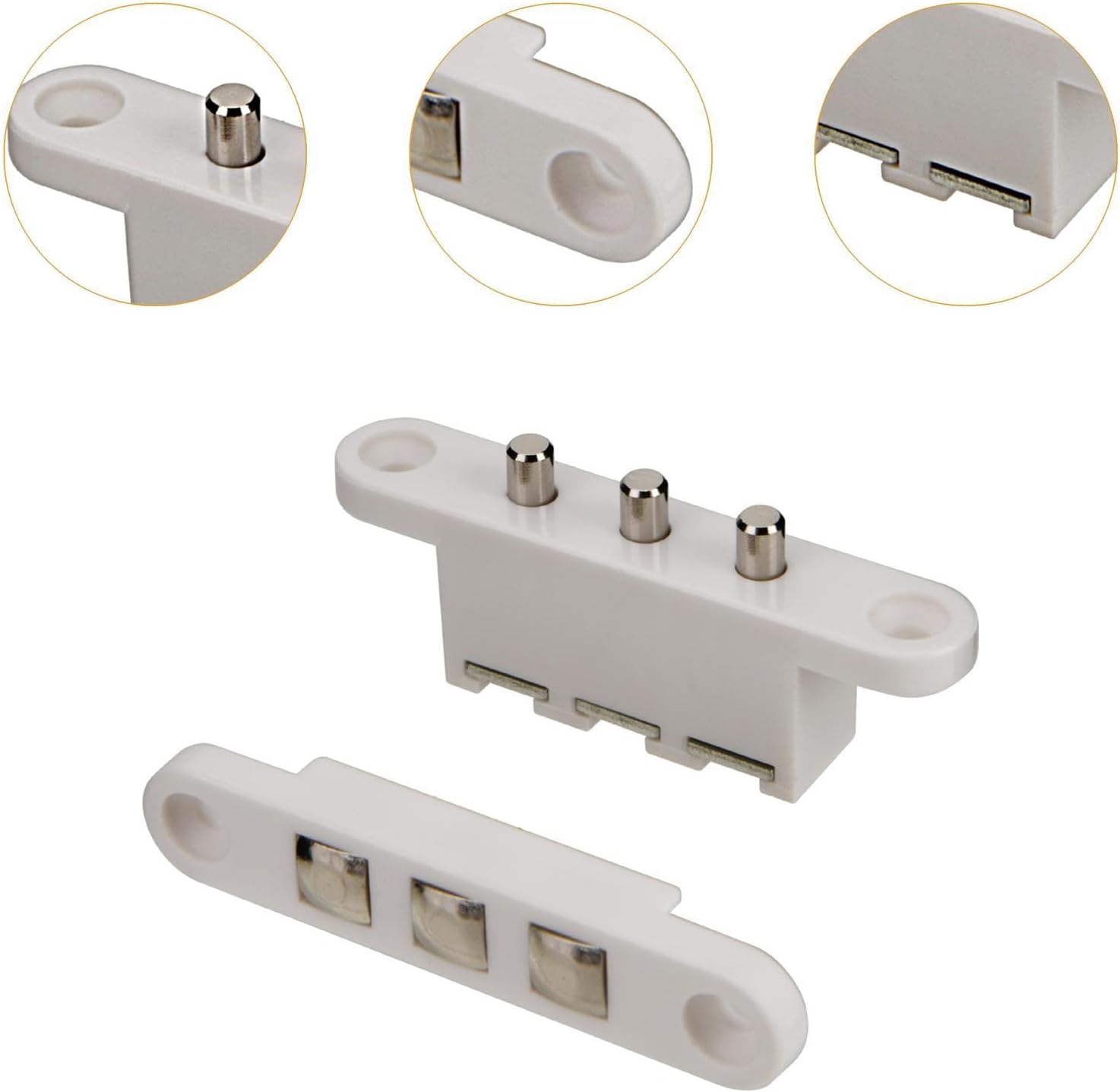 Access Control Taqué Contacts for Single Doors, Double Doors, Access Doors, Heavy Duty Compact Power Connector, White 3 Terminals