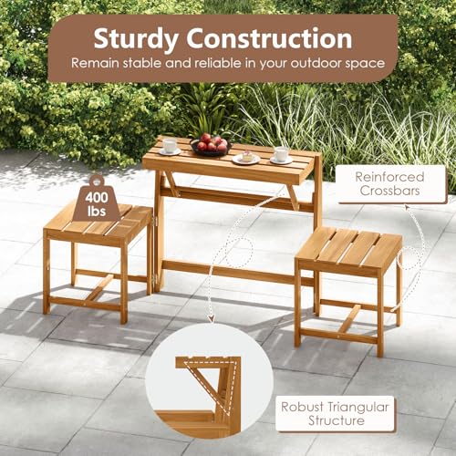 Tangkula 3-in-1 Convertible Bench Bar Table, Patio Convert A Bench - Image 2
