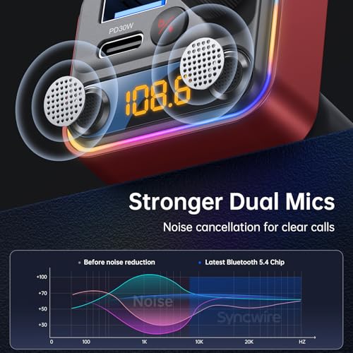 image for Syncwire Bluetooth 5.4 FM Transmitter Car Adapter 42W [Light Switch] [