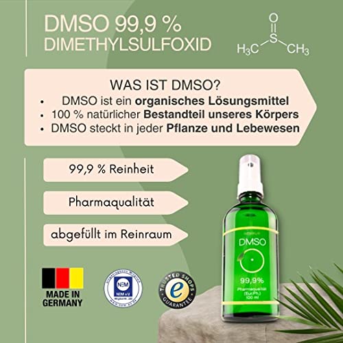 DMSO zestaw 99,9% 100 ml – jakość farmaceutyczna – z głowicą natryskową, pipetą, wałkiem i kroplaczem – wyprodukowany w Niemczech (3 x 100 ml zestaw)