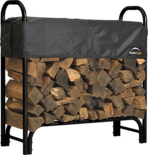 ShelterLogic 4' Adjustable Heavy Duty Outdoor Firewood Rack with Steel Frame Construction and Water-Resistant Cover