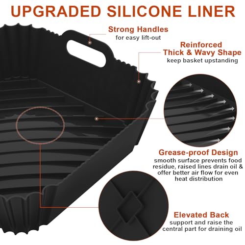 Image of 2 Pack Silicone Air Fryer Liners Reusable, 7.1 Inch Airfryer Liner 4-7 QT Square Air Fryer Liners Silicone Pot Oven Liner Baking Tray, AirFryer Basket Mat Bowl Accessories