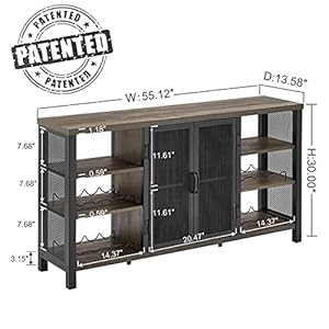 FATORRI Industrial Wine Bar Cabinet for Liquor and Glasses, Wood Coffee Bar with Wine Rack, Metal Sideboard and Buffet Cabinet (55 Inch, Walnut Brown) FATORRI Industrial Wine Bar Cabinet for Liquor and Glasses Wood Coffee Bar with Wine Rack Metal Sideboard and Buffet Cabinet 55 Inch Walnut Brown