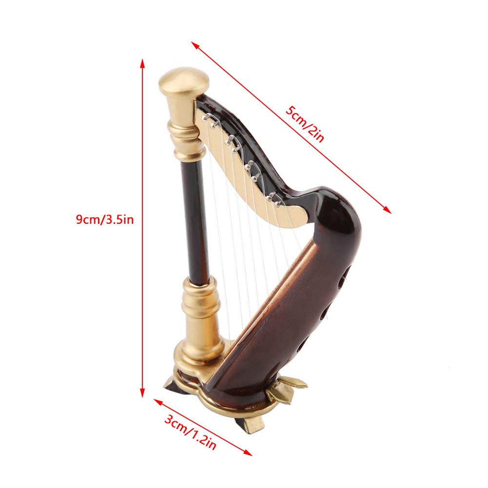 Réplique de Harpe Miniature Instrument de Musique Miniature en bois avec modèle d'instrument de boîte ornant des cadeaux de Noël pour Décoration de Salle de Musique