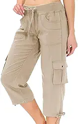 Calça feminina cargo capri para caminhada com 6 bolsos, leve, secagem rápida, ajuste solto, casual, para viagens ao ar livre, verão