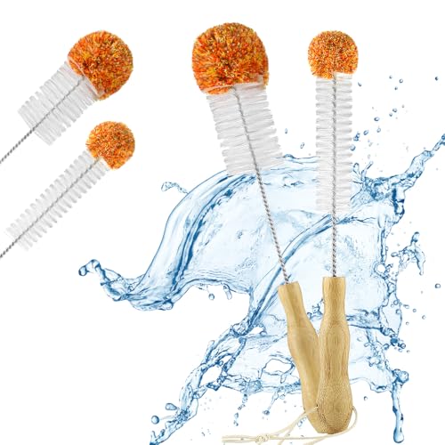 ecooe Juego de 2 Cepillos para Botellas sin arañazos (33 cm + 35 cm) con Pompón de Peluche Suave, Limpiador de Botellas, Cepillo de Limpieza, Adecuado para Botellas SodaStream Crystal Duo, jarrones