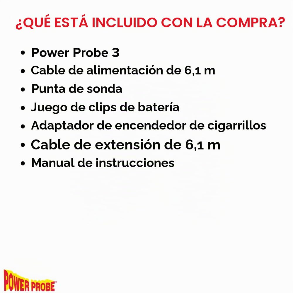 Power Probe 3 PP319FTCRED Kit Comprobador de Circuitos Coche | Voltímetro 12V 24V DC, Inyeccion de Potencia y Masa, Cable 6m mas Alargador 6m, Adaptador de Mechero, Maletin