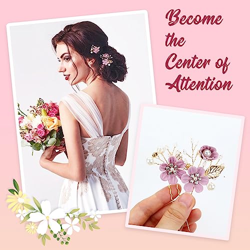 inSowni 20 Pack Purple Decorative Flower Bridal Wedding Hair Side Combs+U-shaped Flower Hair Pins+Twist Spiral Pearl Hair Pins Headpieces Accessories for Brides Bridesmaids Women Girls (Purple) - Image 4