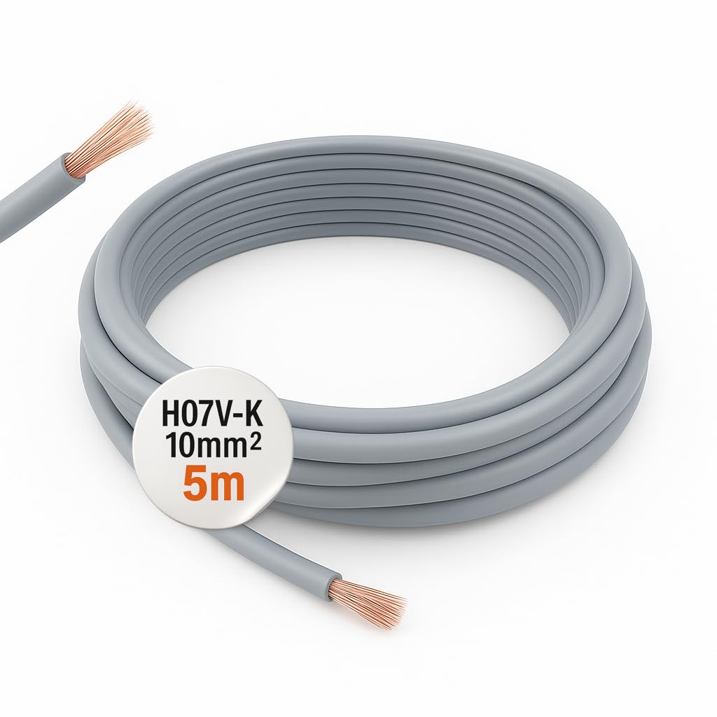 CusoTec 10mm² Verdrahtungsleitung 5 Meter Einzelader Aderleitung Litze - schwarz braun grau blau grüngelb H07V-K (Grau)