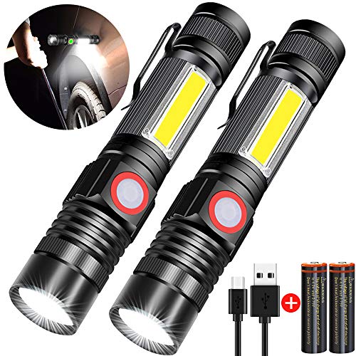 Rechargeable Flashlight, Spriak Magnetic Flashlights with Clip (Included Battery), Side Work Light, Bright