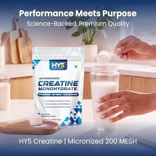 Image of HY5 Creatine Monohydrate Powder 100g | Micronized 200 Mesh | 100% Pure Unflavoured Creatine | 3g Per Serving | 33 Servings | Supports Strength, Power & Workout Performance