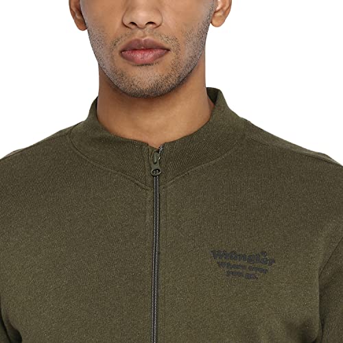 Image of Wrangler Olive Melange Ross Zipper Regular Fit Sweatshirt