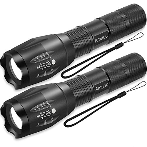 Amuoc Flashlight, Upgrader LED Tactical Flashlight S1000 - High Lumen, 5 Modes, Zoomable, Water Resistant, Handheld Light - Best Camping/Outdoor/Hiking(Batteries Not Included) (2 Pack)
