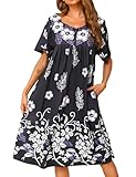 Marvmys Women's Soft Moomoo House Dress with Pocket Short Sleeve Lounge Dress Summer Patio Nightgown Sleep Dresses Black M