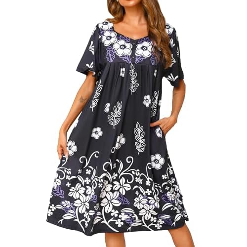 Marvmys Women House Dress with Pocket Mumu Nightgowns Short Sleeve Moomoo Dresses Sleepwears 3X-Large Black