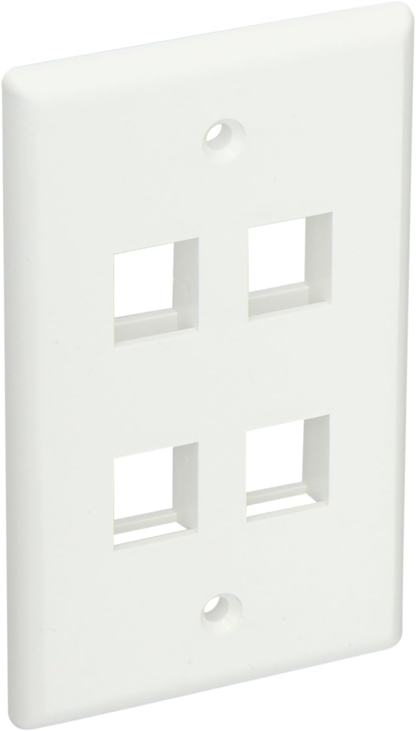 Hellermann Tyton FPQUAD-W Standard Single Gang 4 Port Faceplate, ABS 94V-0, White