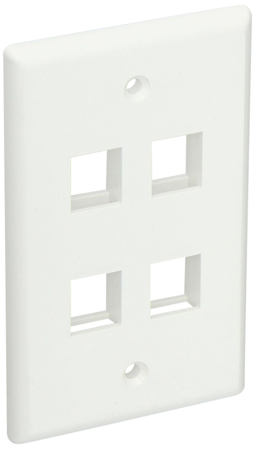 Hellermann Tyton FPQUAD-W Standard Single Gang 4 Port Faceplate, ABS 94V-0, White